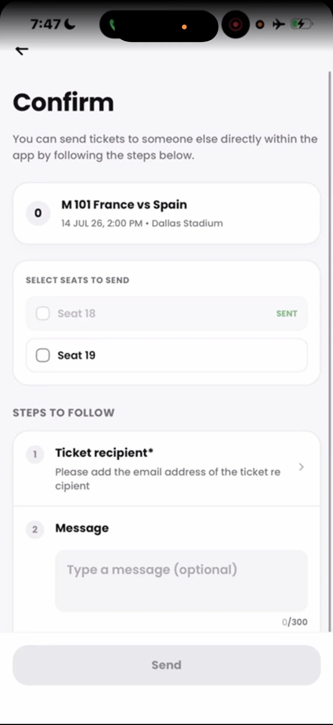 Interactive interface showing M 101 France vs Spain ticketing data on a live screen sharing call